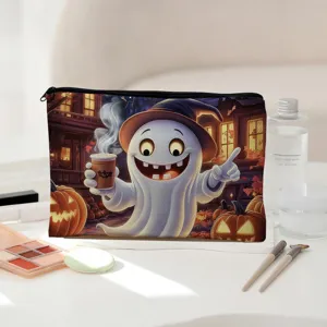 Halloween Geist Druck Canvas Make-up Tasche Detailansicht tragbare Kosmetiktasche.