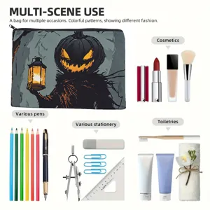 Halloween canvas multi-scene storage pouch for cosmetics, pens, stationery and toiletries.