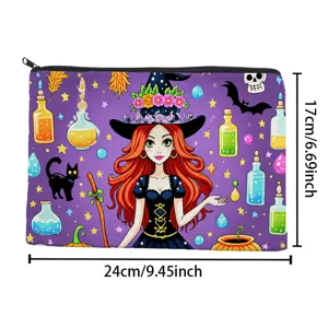 Halloween witch makeup bag portable cosmetic storage pouch cartoon print toiletry bag