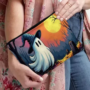 Halloween ghost witch hat printed cosmetic bag with zipper makeup pouch for daily travel use