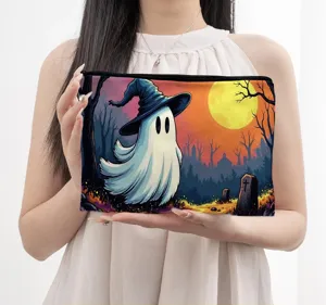 Halloween ghost witch hat printed cosmetic bag cute makeup pouch large capacity storage bag