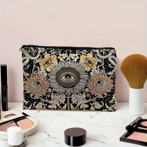 Pochette de maquillage zippée en toile tournesol mystique rétro, trousse de toilette de voyage.