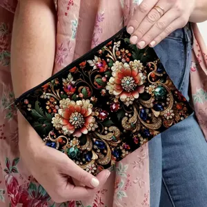 Canvas cosmetische tas met elegant bloemenprintontwerp en handige ritssluiting voor dagelijks.