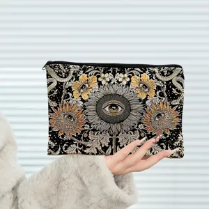Pochette zippée en toile tournesol mystique vintage trousse de maquillage trousse à crayons
