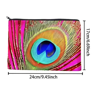 Canvas cosmetische tas met levendige pauwenveerprint en handige ritssluiting 24x17cm