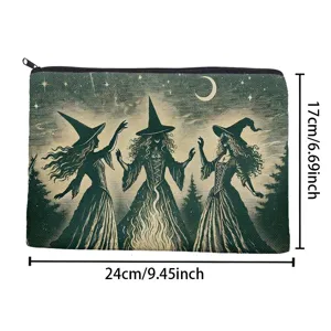 Vintage witch print makeup bag large capacity zipper pouch portable cosmetic storage travel bag