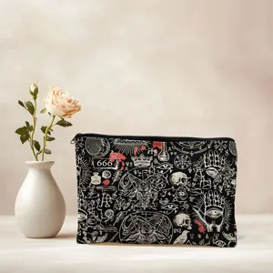 Pochette zippée en toile à impression occulte gothique, trousse de maquillage et étui à crayons.