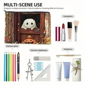 Canvas makeup pouch zipper pencil bag multi-function cute Halloween ghost design storage organizer