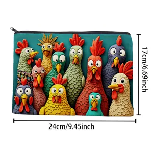 Cute 3D Cartoon Rooster Print Canvas Zipper Cosmetic Bag and Travel Stationery Pouch