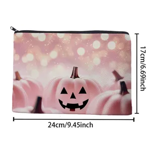 Pink pumpkin cosmetic bag waterproof makeup storage pouch portable wash bag 24x17cm