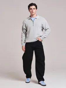 Men's oversize loose straight leg black jeans for casual daily wear and comfortable styling.