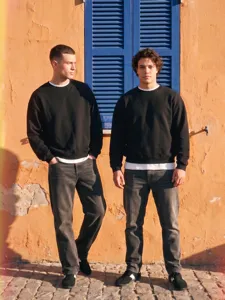 Felpa girocollo pesante oversize da uomo nero tinta unita streetwear casual invernale top.