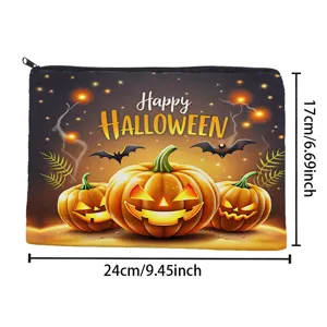 Halloween theme canvas pencil case makeup storage bag with size 24x17cm oil painting style