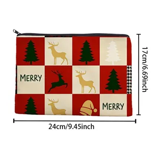 Christmas print canvas makeup bag large capacity zipper pencil pouch portable travel organizer