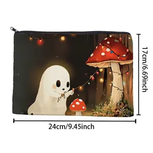 Leuke geest paddestoel print cosmetische tas rits make-up etui reizen draagbare opbergtas