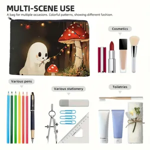 Leuke spook paddestoel make-up tas draagbare opbergpouch met rits voor cosmetica en briefpapier.