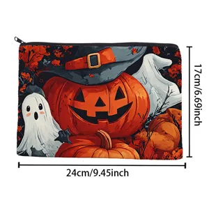Halloween Kürbis Canvas Kosmetiktasche Süßer Geist Reißverschluss Etui Reise Organizer