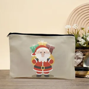 Weihnachten Leinwand Make-up Tasche Süßer Weihnachtsmann Druck Reißverschluss Kulturbeutel
