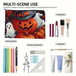Halloween Kürbis Canvas Reißverschlusstasche Kosmetiktasche Mehrzweck Aufbewahrung