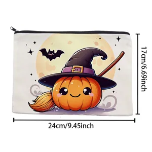 Halloween cute pumpkin witch hat canvas cosmetic bag portable zipper storage pouch organizer