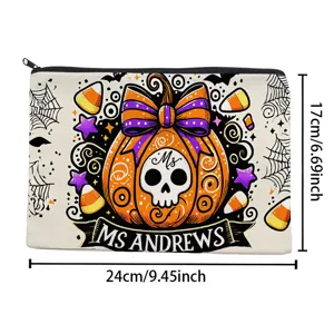 Leinwand Kosmetiktasche mit Halloween Kürbis Totenkopf Druck, tragbarer Reißverschluss Beutel.