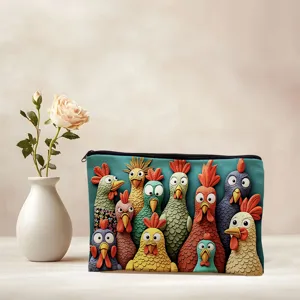 Cute 3D chicken pattern makeup bag zip pouch portable travel cosmetic storage organizer
