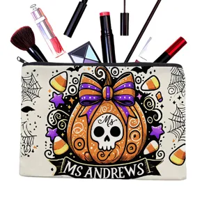 Halloween Kürbis Totenkopf gedruckt Leinwand Make-up Tasche tragbare reise kosmetik beutel