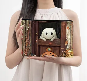 Halloween canvas cosmetic pouch zipper makeup bag portable pencil case daily travel organizer storage