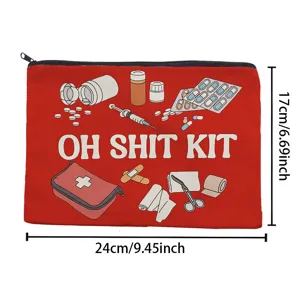 Pochette de rangement zippée en toile imprimée médicale, trousse de maquillage, organiseur, 24x17cm