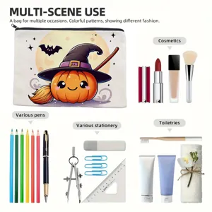 Halloween pumpkin print makeup zipper bag multi-scene storage pouch cosmetic organizer