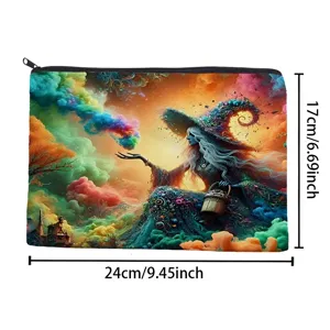 Fantasy witch print makeup bag large capacity travel cosmetic storage pouch zipper