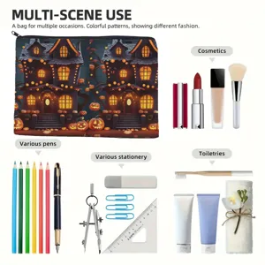 Halloween canvas cosmetic bag, multi-functional pencil case and travel toiletry storage pouch.