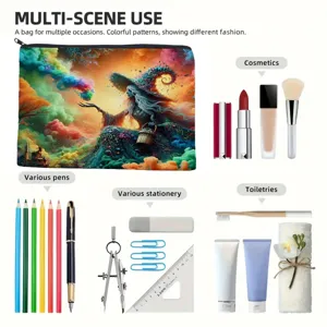 Colorful fantasy print makeup bag large capacity zipper cosmetic pouch multi-purpose organizer