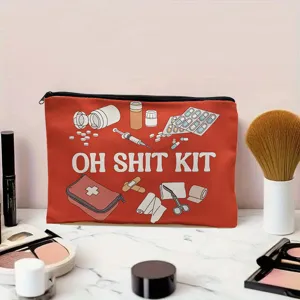 Pochette zippée en toile rouge avec imprimé médical drôle, trousse de maquillage.