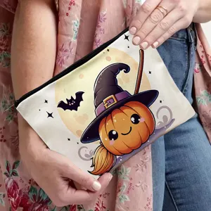 Halloween cute pumpkin witch hat canvas cosmetic bag zipper travel makeup pouch handbag