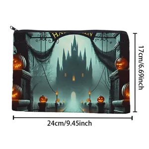 Halloween Grusel-Schloss-Druck Leinwand Kosmetiktasche Detailansicht mit genauen Maßen.
