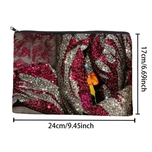 Canvas cosmetic pouch with glitter abstract pattern, handy zipper storage bag for daily use.
