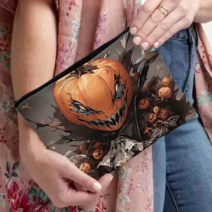 Halloween pumpkin monster print zipper cosmetic bag travel makeup clutch organizer purse