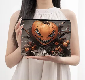 Halloween Spooky Pumpkin Print Zipper Cosmetic Pouch Makeup Bag Daily Storage Accessory