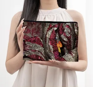 Elegant glitter cosmetic pouch stylish zipper clutch bag portable makeup organizer for women