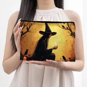 Stylish fantasy witch print cosmetic bag large capacity makeup storage pouch for daily travel use
