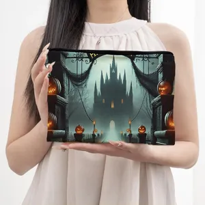 Halloween Schloss Druck Leinwand Kosmetiktasche tragbare Reise Make-up Aufbewahrung