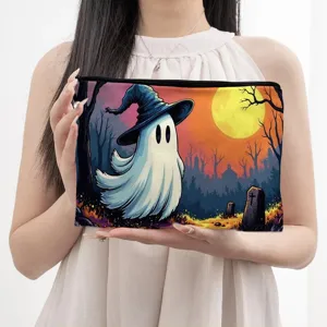 Halloween witch ghost pattern cosmetic bag large capacity makeup pouch travel wash storage bag