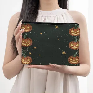 Halloween Pumpkin Print Zipper Cosmetic Bag Fashion Handheld Makeup Pouch for Women and Girls