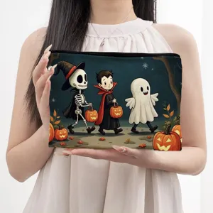 Halloween Cartoon Druck Canvas Kosmetiktasche tragbare Reise Make-up Aufbewahrungstasche
