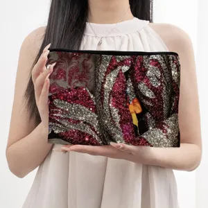 Canvas cosmetic pouch clutch bag with glitter abstract pattern for women daily use.