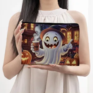 Halloween Geist Druck Canvas Kosmetiktasche tragbare Reißverschluss Aufbewahrungstasche.