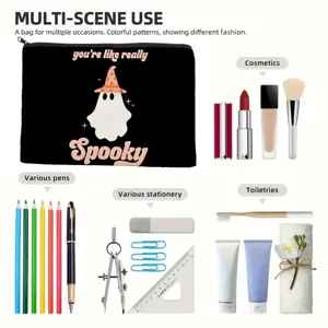 Halloween Leinen Make-up-Tasche Geist Muster Reißverschluss Tasche tragbare Reise Kosmetik Organizer