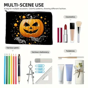 Halloween Kürbis Canvas Kosmetiktasche multifunktional Federmäschchen Aufbewahrung