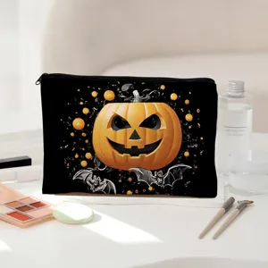 Halloween Kürbis Canvas Kosmetiktasche, gruselige Make-up Tasche für Damen und Mädchen.
